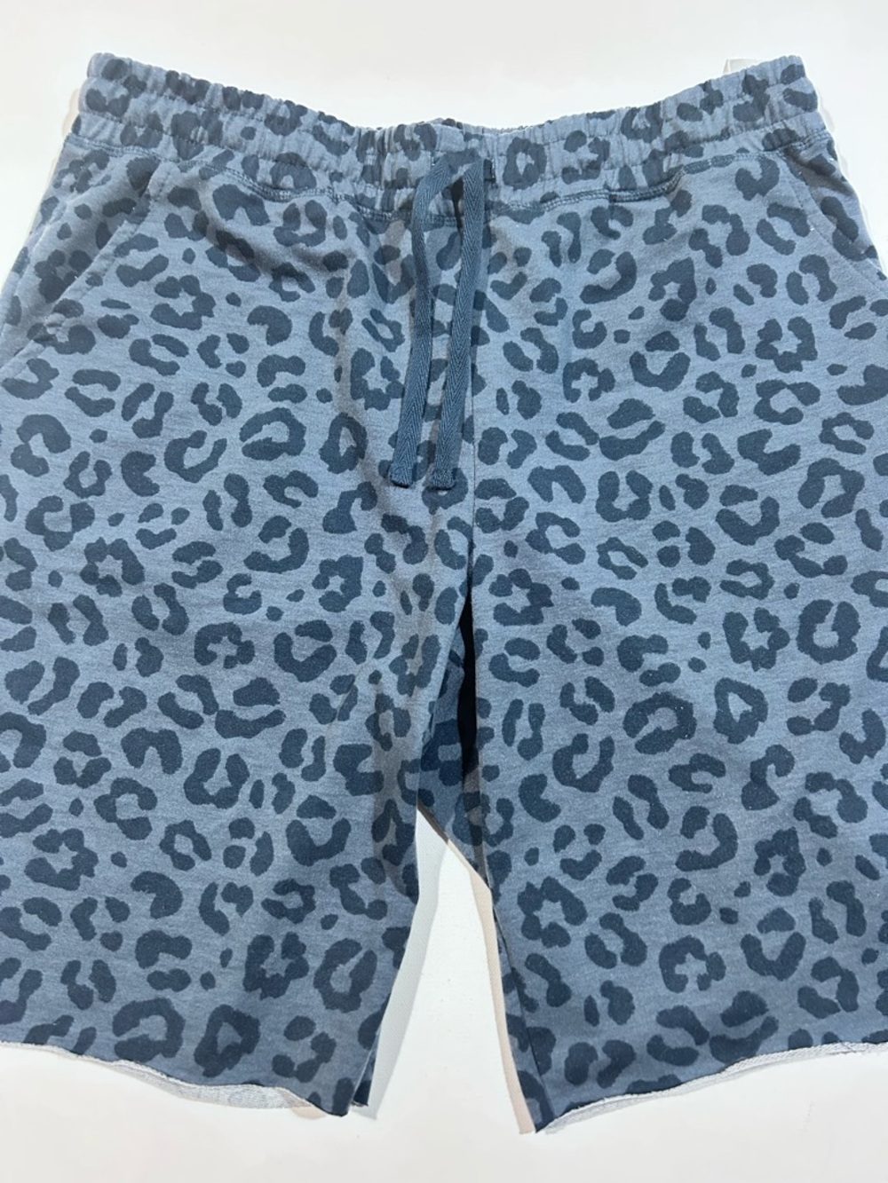 LuLaRoe Medium Jamie Blue Leopard Print Elastic Waist Sweat Shorts